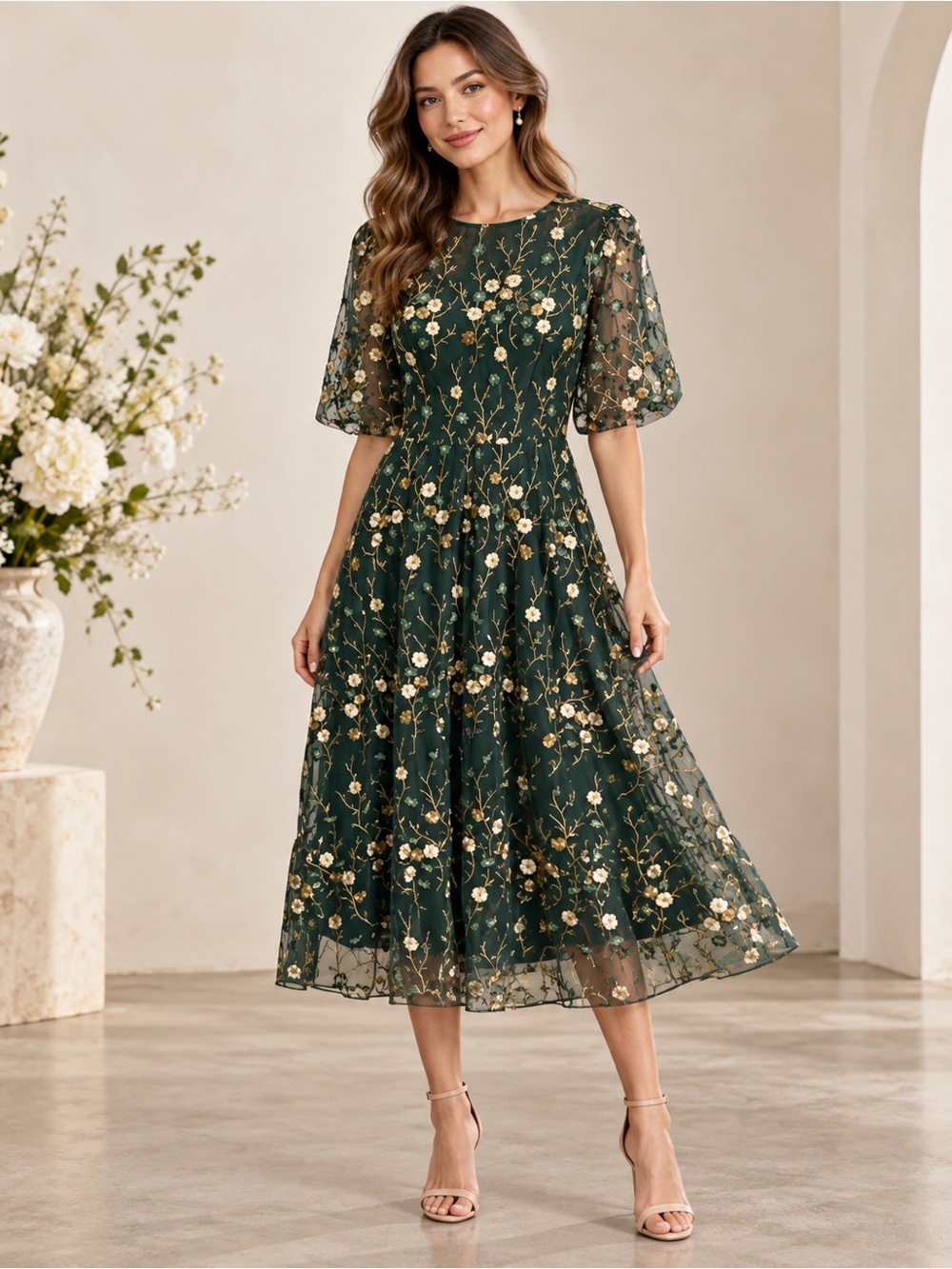 NEW WITH TAGS NWT Baltic Born Arabella Embroidered Tulle Maxi Dress Dark Green L